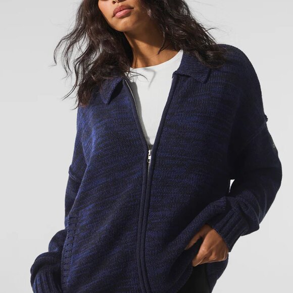 Alo Heritage Full Zip Sweater Navy size medium - Picture 1 of 11